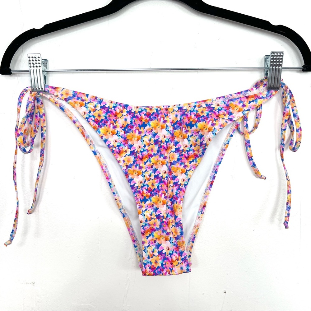 NWOT Bright Colorful Floral String Tie Sides Bikini Swim Bottom Large